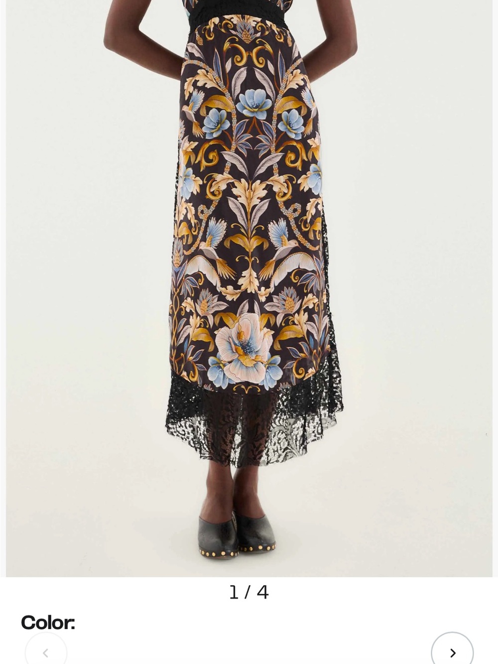 Farm Rio Snake Garden Black Floral Lace-Trim Midi Dress